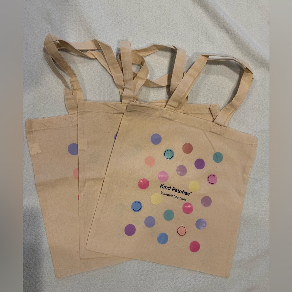 Kind Patch Lot of 3 Canvas Shopping Tote Bags 15x15.5 Reusable Natural Cotton